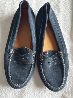 Orazio Lombardi Italian Navy Blue Suede Penny Loafers Size 38